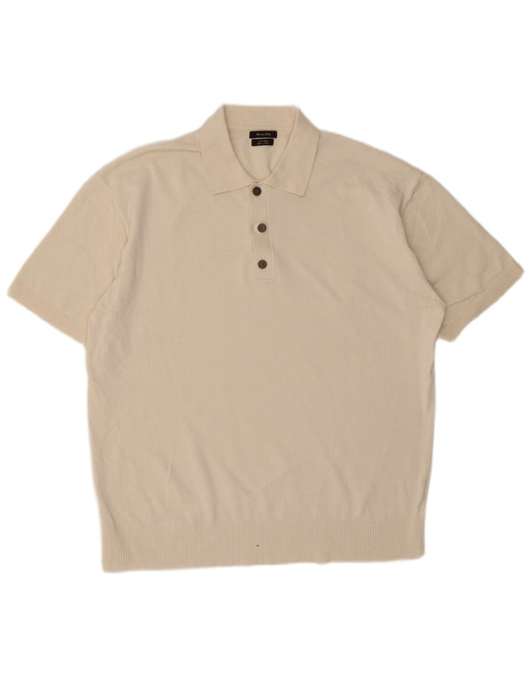 Massimo Dutti Mens Short Sleeve Polo Neck Jumper Sweater Large White Cotton