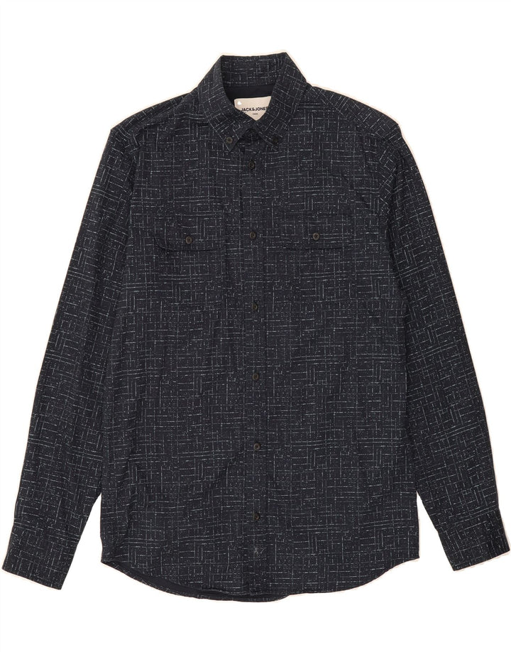 JACK & JONES Mens Slim Fit Shirt Small Navy Blue Check Cotton Vintage Jack & Jones and Second-Hand Jack & Jones from Messina Hembry 