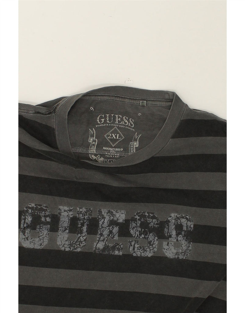 GUESS Mens Graphic T-Shirt Top 2XL Grey Striped Cotton | Vintage Guess | Thrift | Second-Hand Guess | Used Clothing | Messina Hembry 