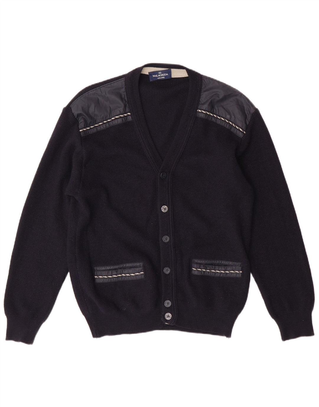 Malagrida Womens Cardigan Sweater UK 14 Medium Navy Blue Wool