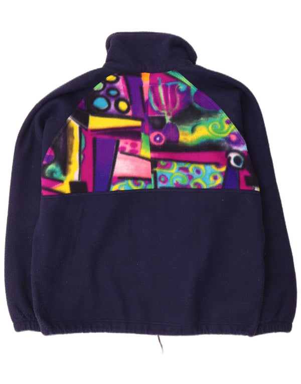 Vintage Mens Fleece Jacket UK 38 Medium Navy Blue Geometric Polyester