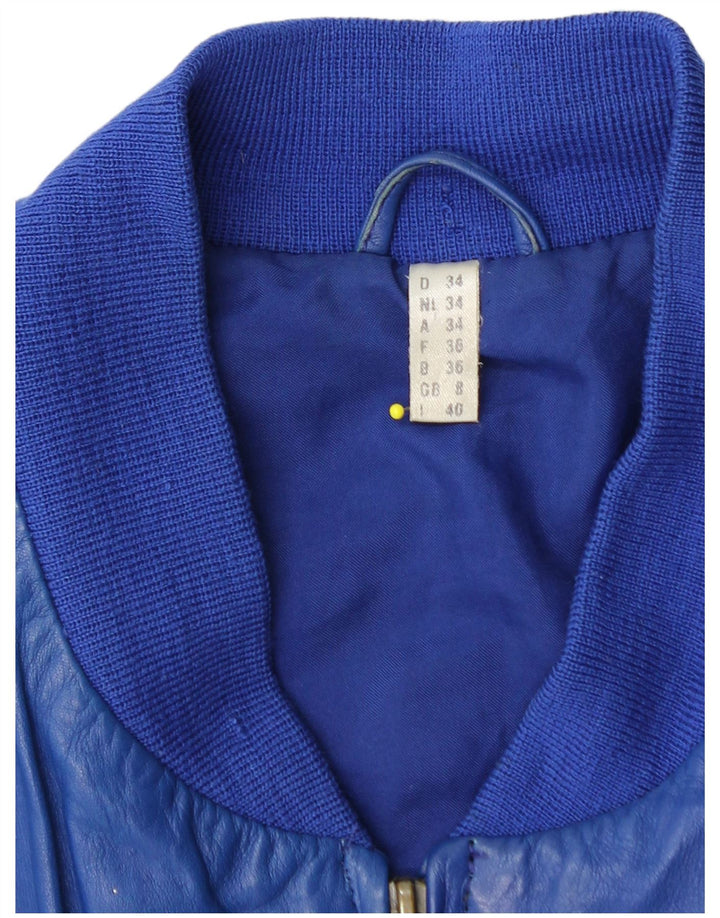 VINTAGE Womens Leather Bomber Jacket UK 8 Small Blue Leather