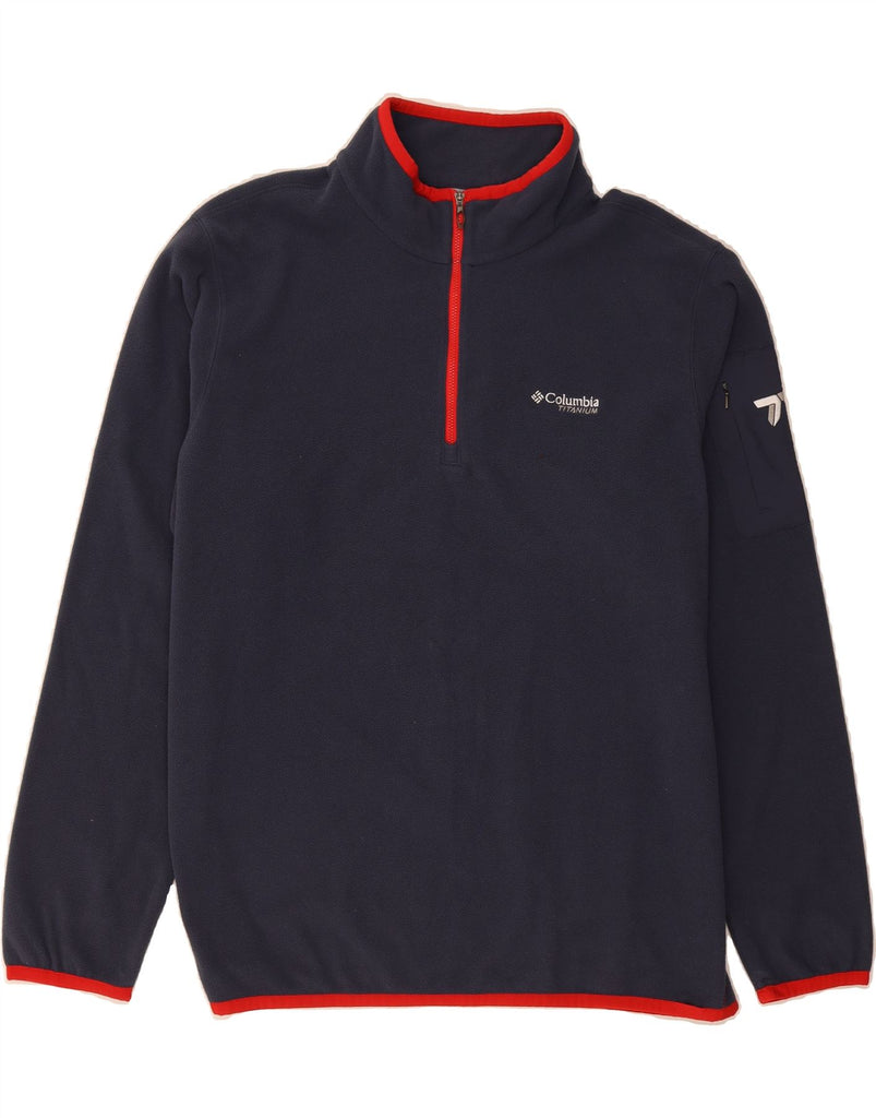 COLUMBIA Mens Titanium Zip Neck Fleece Jumper XL Navy Blue Polyester Vintage Columbia and Second-Hand Columbia from Messina Hembry 