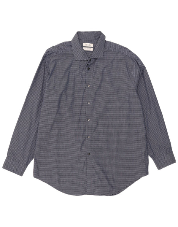 Calvin Klein Mens Slim Fit Shirt Size 17 1/2 XL Navy Blue Gingham Cotton