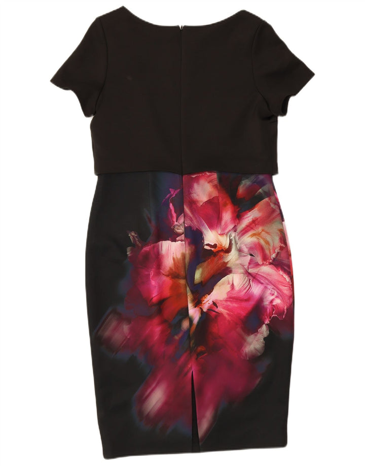 COAST Womens Sheath Dress UK 14 Medium Black Floral Polyester