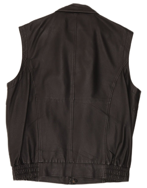 Vintage Mens Leather Gilet IT 52 XL Black Leather