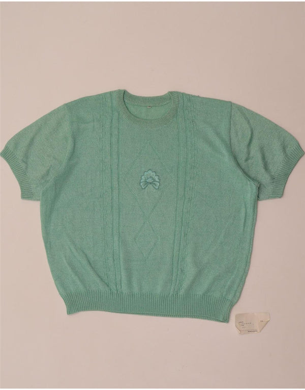 Vintage Womens Short Sleeve Crew Neck Jumper Sweater EU 48 2XL Green