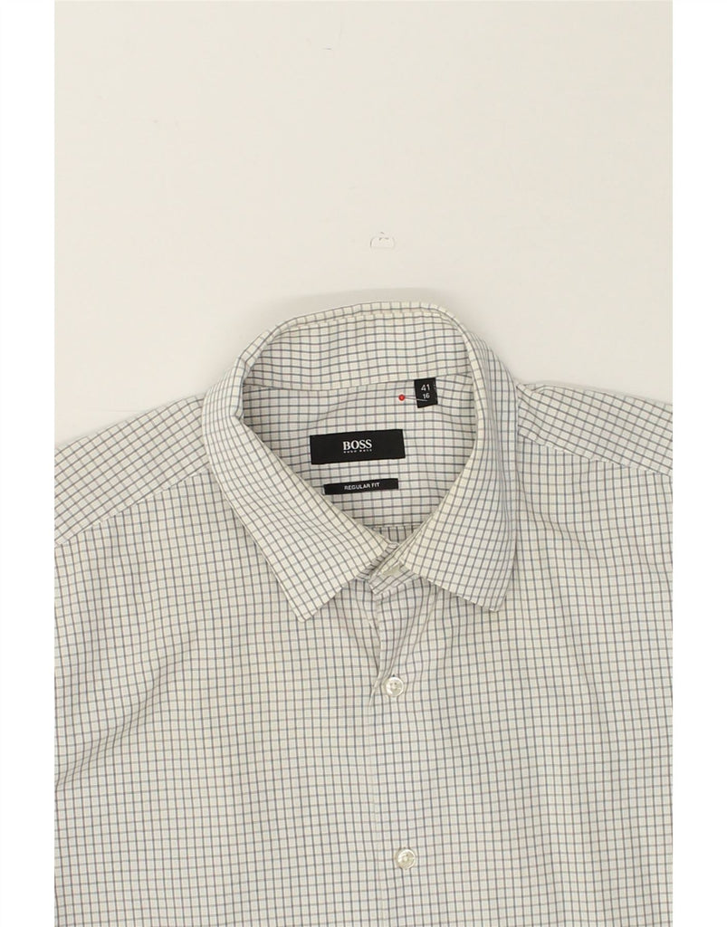 HUGO BOSS Mens Regular Fit Shirt Size 16 41 Large Grey Check Cotton | Vintage Hugo Boss | Thrift | Second-Hand Hugo Boss | Used Clothing | Messina Hembry 