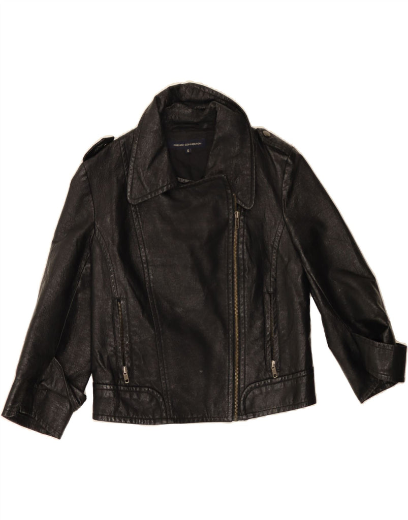 FRENCH CONNECTION Womens Crop Biker Jacket UK 12 Medium  Black Biker Vintage French Connection and Second-Hand French Connection from Messina Hembry 