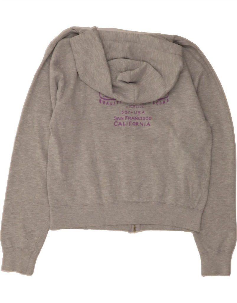 LEVI'S Womens Crop Graphic Zip Hoodie Sweater UK 14 Medium Grey Cotton Vintage Levi's and Second-Hand Levi's from Messina Hembry 