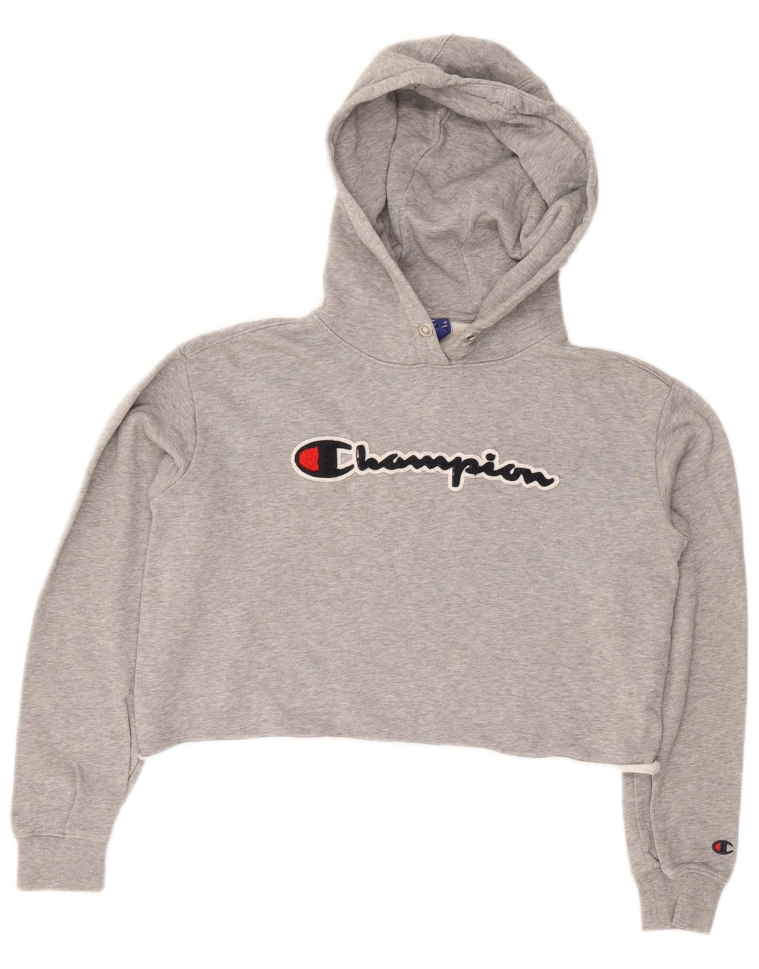 CHAMPION Womens Oversized Crop Graphic Hoodie Jumper UK 6 XS Grey