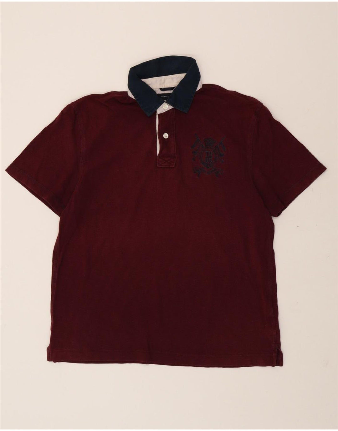 TOMMY HILFIGER Mens Polo Shirt Medium Burgundy Cotton Vintage Tommy Hilfiger and Second-Hand Tommy Hilfiger from Messina Hembry 