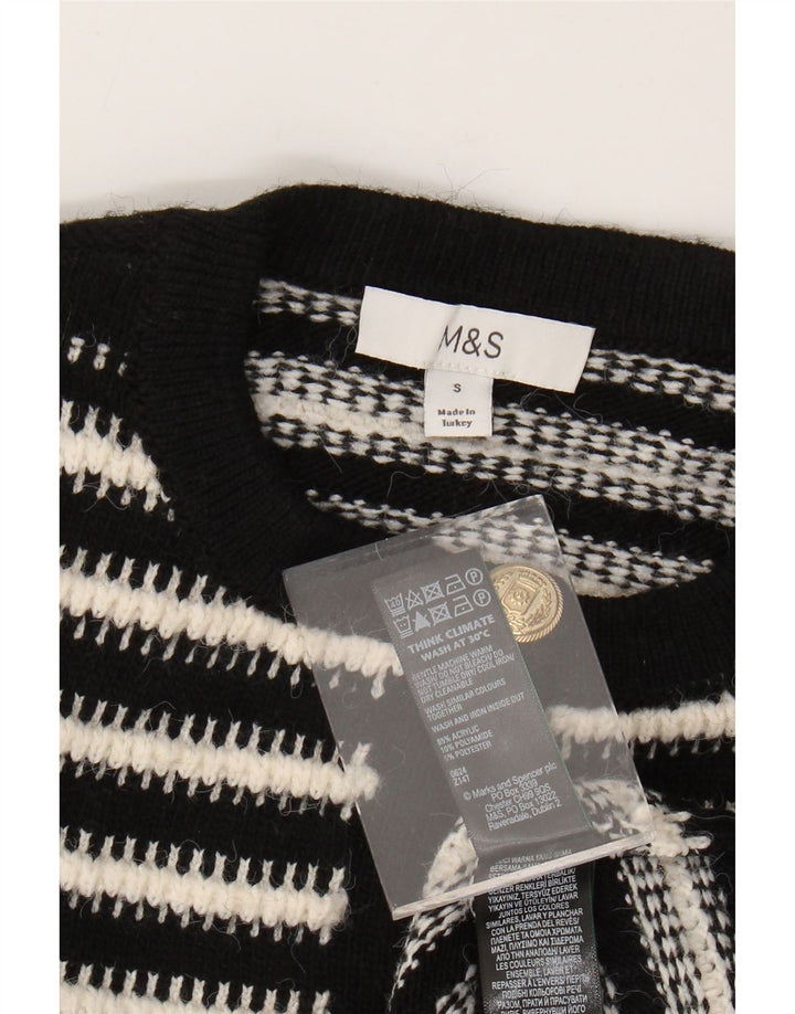 MARKS & SPENCER Womens Cardigan Sweater UK 10 Small Black Striped Acrylic