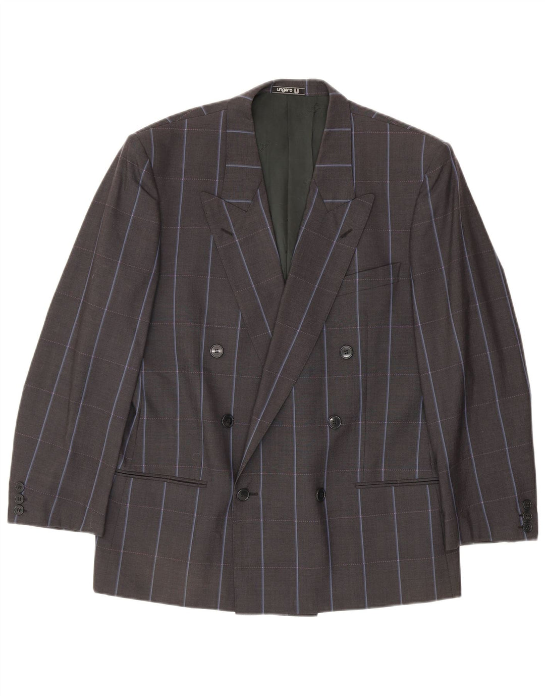 Ungaro Mens Double Breasted Blazer Jacket IT 50 Large Grey Pinstripe