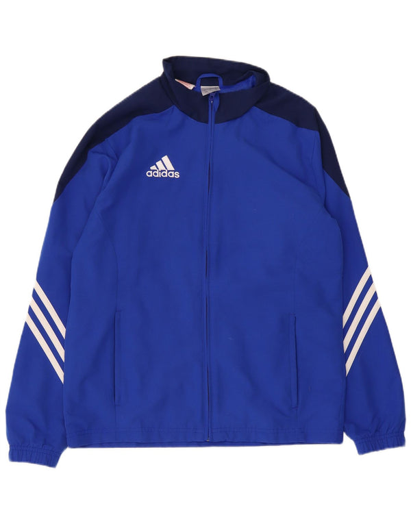 Adidas Boys Tracksuit Top Jacket 15-16 Years XL Blue Colourblock Polyester