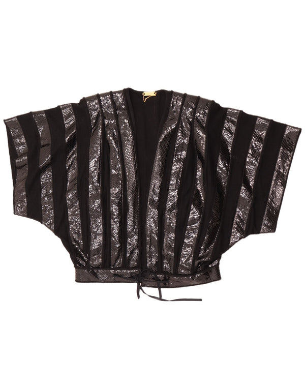 Hettabretz Womens Loose Fit Cardigan Sweater UK 18 XL Black Striped