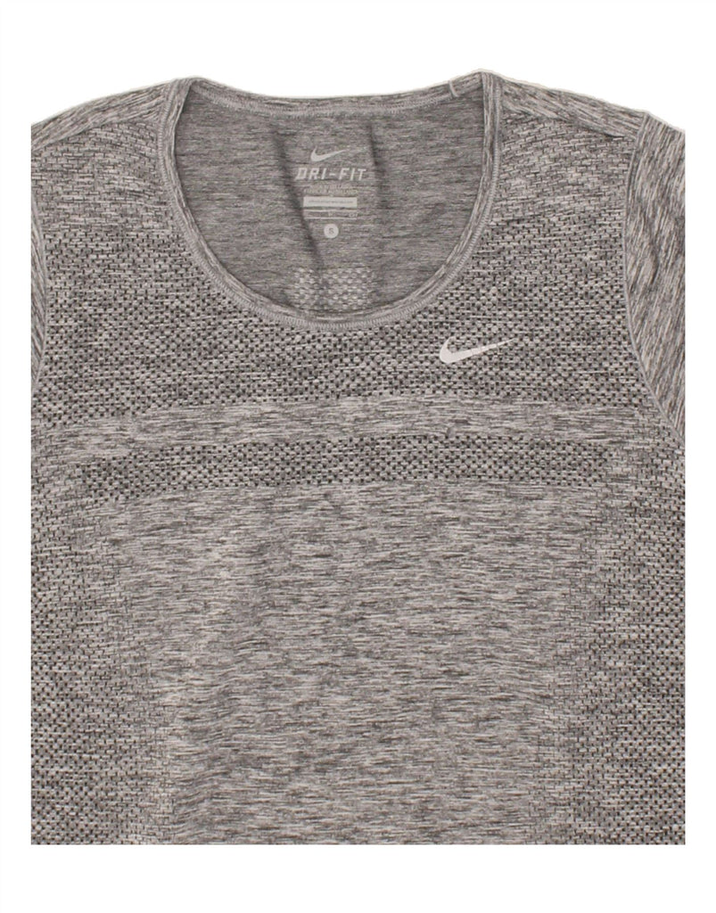 NIKE Womens Dri Fit Graphic T-Shirt Top UK 10 Small Grey | Vintage Nike | Thrift | Second-Hand Nike | Used Clothing | Messina Hembry 