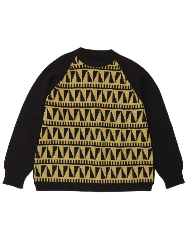 Vintage Womens Crew Neck Jumper Sweater UK 14 Large Black Geometric