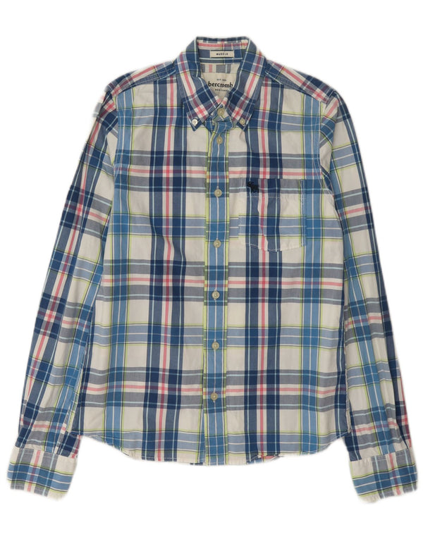 Abercrombie & Fitch Boys Muscle Shirt 14-15 Years XL Blue Check Cotton
