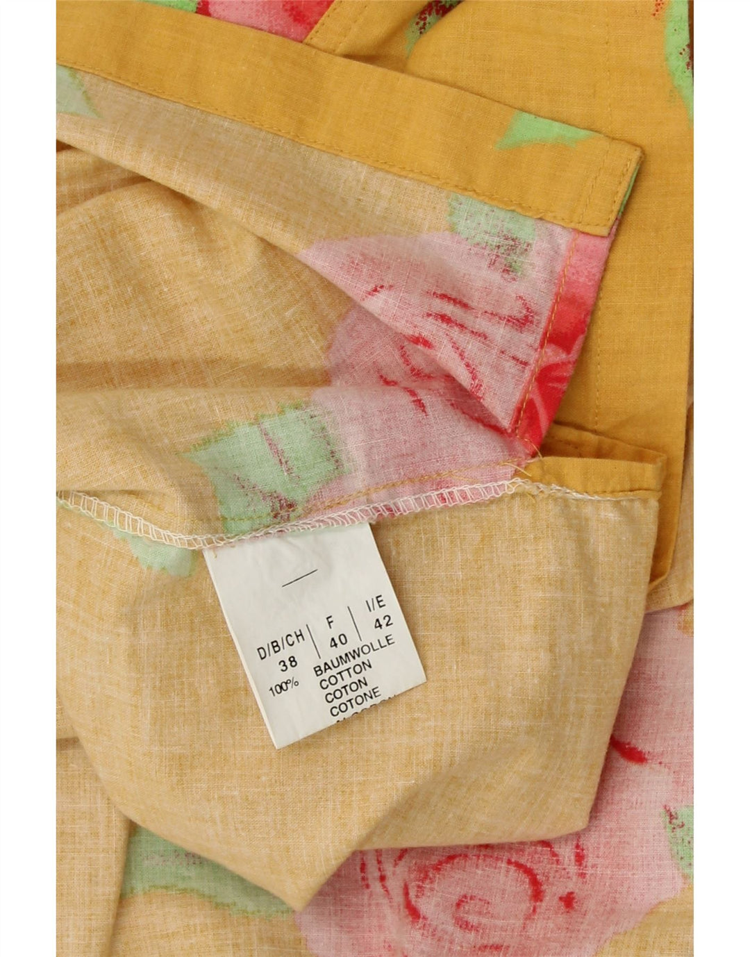 VINTAGE Womens Longline Short Sleeve Shirt IT 42 Medium Yellow Floral Vintage Vintage and Second-Hand Vintage from Messina Hembry 