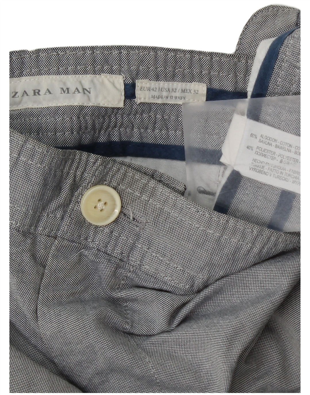 Zara Mens Slim Chino Trousers EU 42 Medium W32 L31 Grey Cotton
