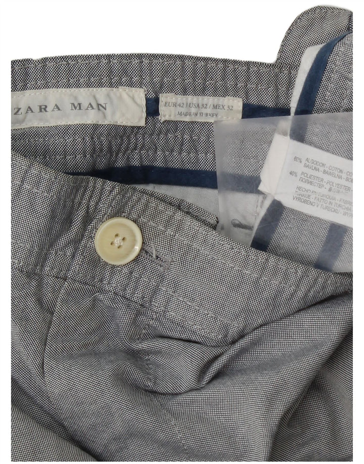 Zara Mens Slim Chino Trousers EU 42 Medium W32 L31 Grey Cotton