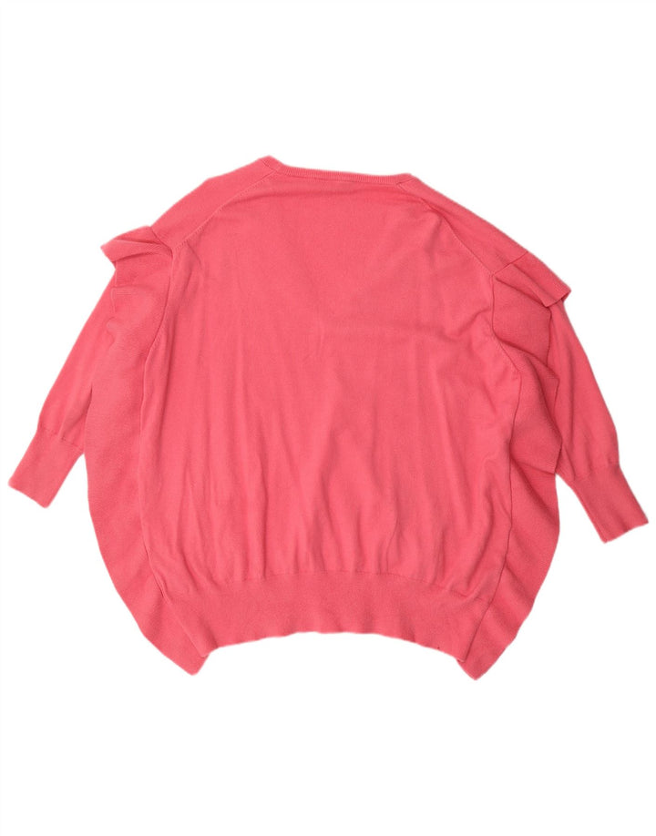 Zara Womens 3/4 Sleeve Oversized V-Neck Jumper Sweater UK 14 Medium Pink
