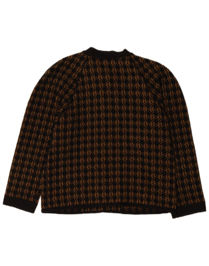 Vintage Womens Cardigan Sweater IT 46 Large Brown Houndstooth Wool
