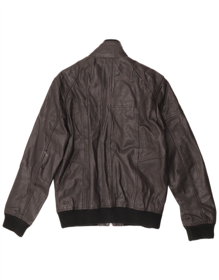 Jack & Jones Mens Bomber Leather Jacket UK 40 Large Black