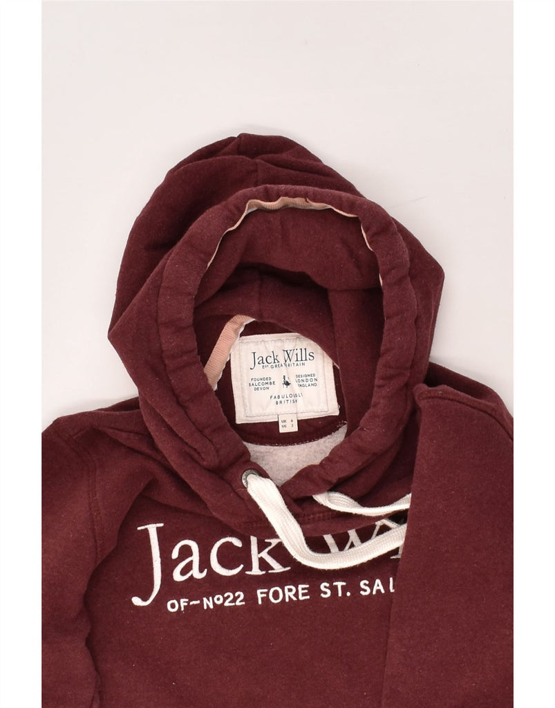 JACK WILLS Womens Graphic Hoodie Jumper UK 6 XS  Burgundy Cotton | Vintage Jack Wills | Thrift | Second-Hand Jack Wills | Used Clothing | Messina Hembry 