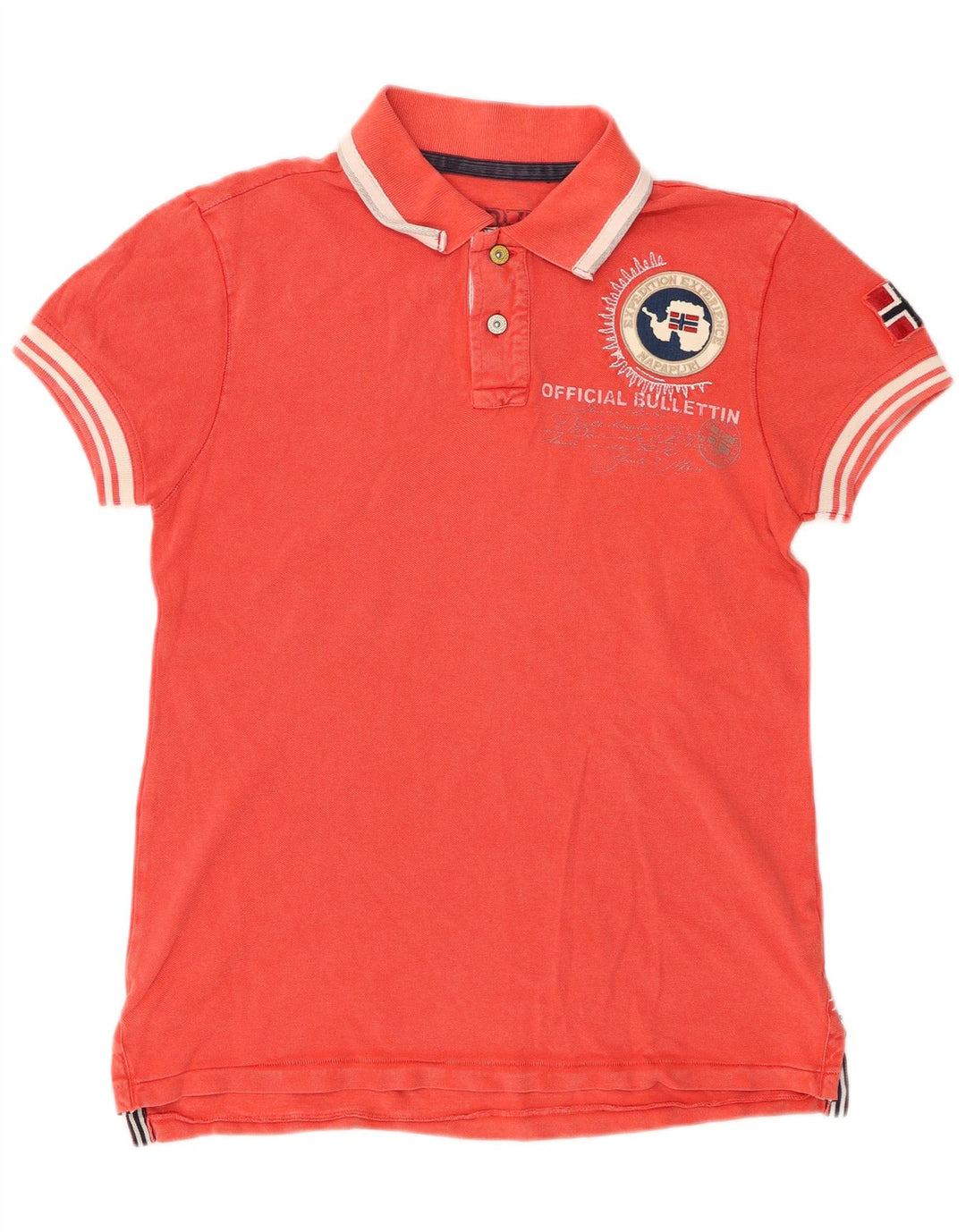 NAPAPIJRI Mens Geographic Graphic Polo Shirt Small Red Cotton