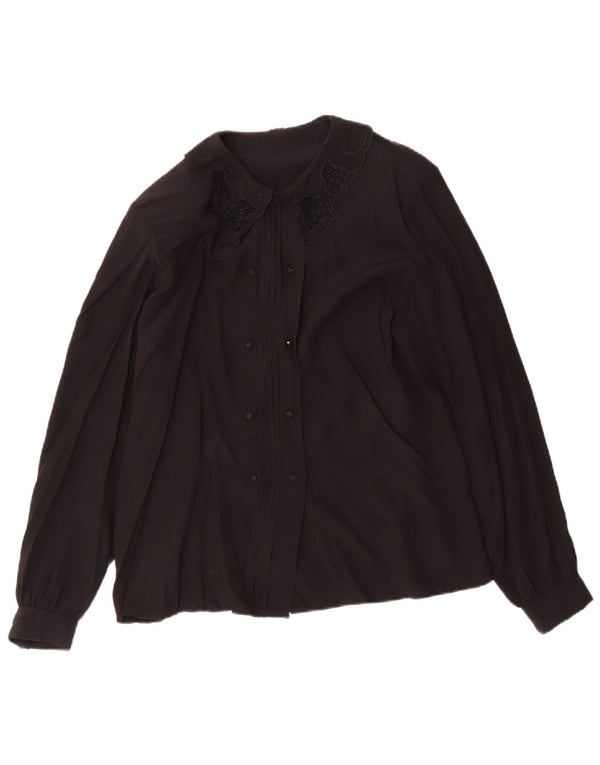 Vintage Womens Shirt Blouse UK 12 Medium Black Acetate