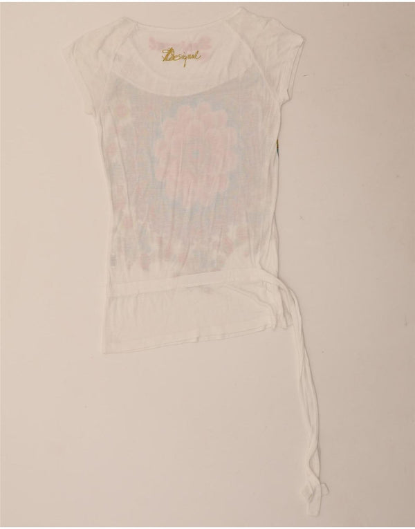 Desigual Womens Graphic T-Shirt Top UK 10 Small White Floral