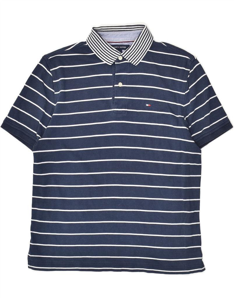 TOMMY HILFIGER Mens Classic Fit Polo Shirt Small Navy Blue Striped Cotton | Vintage Tommy Hilfiger | Thrift | Second-Hand Tommy Hilfiger | Used Clothing | Messina Hembry 