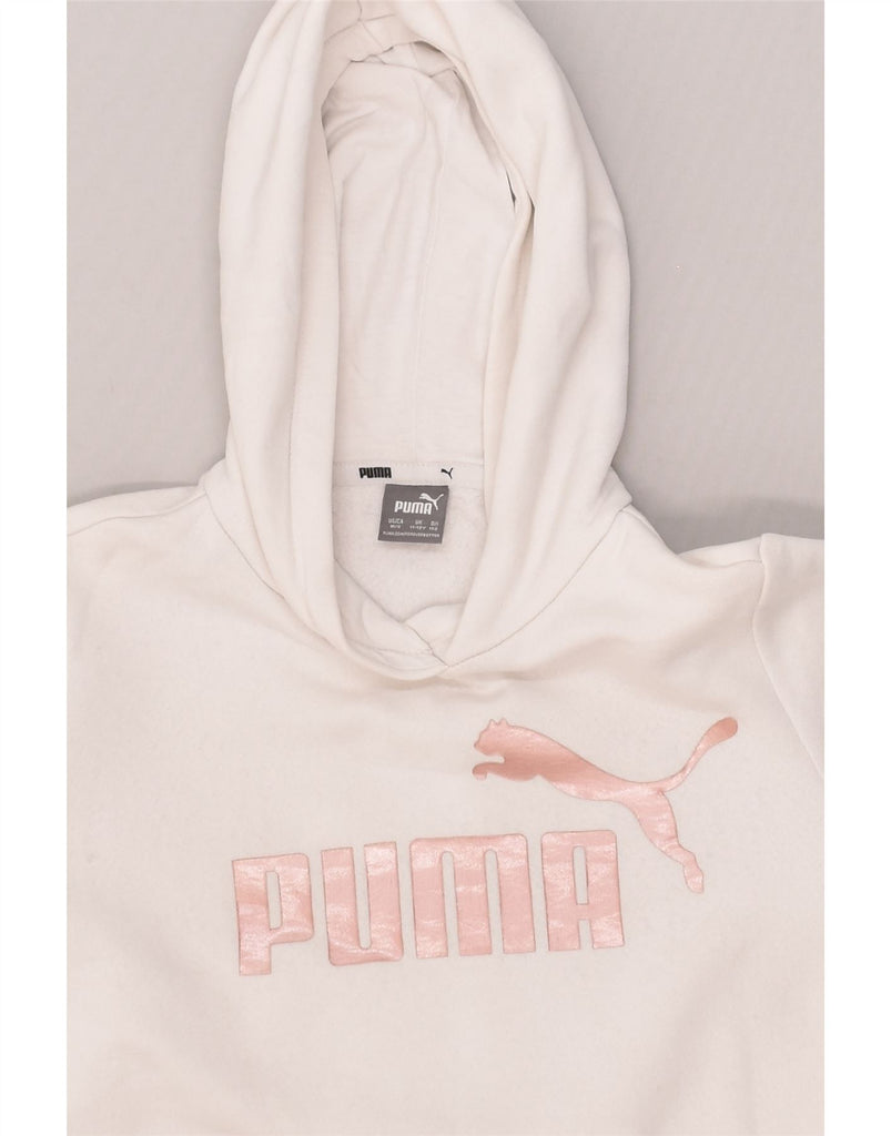 PUMA Girls Graphic Hoodie Jumper 11-12 Years White Cotton | Vintage Puma | Thrift | Second-Hand Puma | Used Clothing | Messina Hembry 