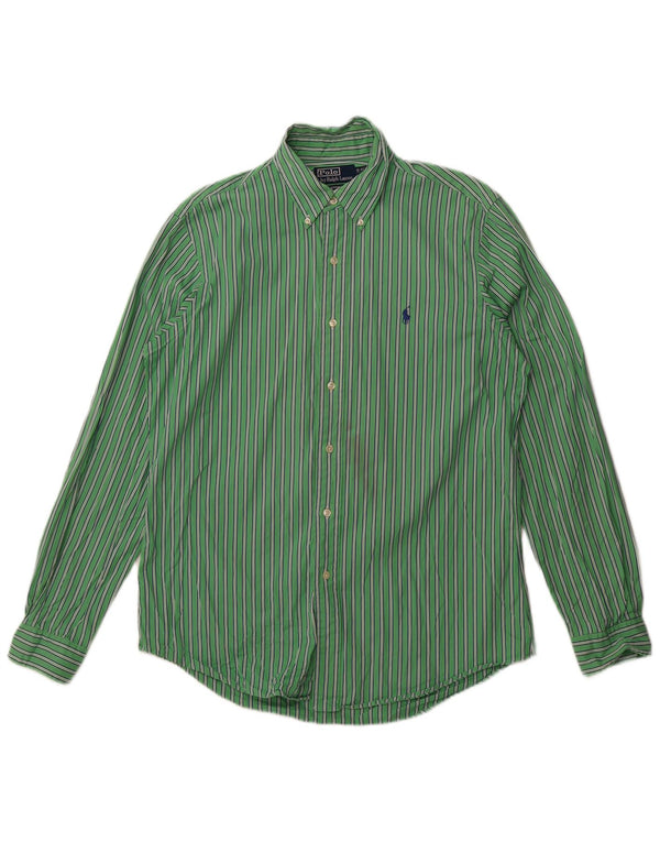 Polo Ralph Lauren Mens Custom Fit Shirt Size 40/41 16 Large Green Pinstripe