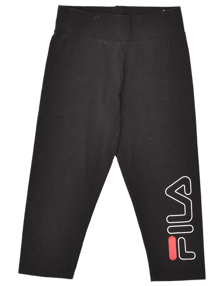 FILA Womens Graphic Capri Leggings UK 6 XS Black Cotton | Vintage Fila | Thrift | Second-Hand Fila | Used Clothing | Messina Hembry 