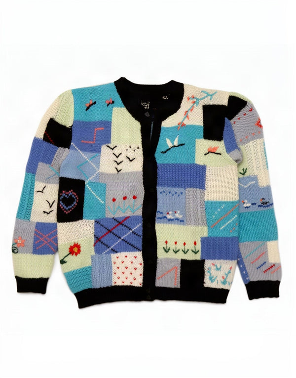 Vintage Womens Cardigan Sweater UK 16 Large Multicoloured Patchwork Retro