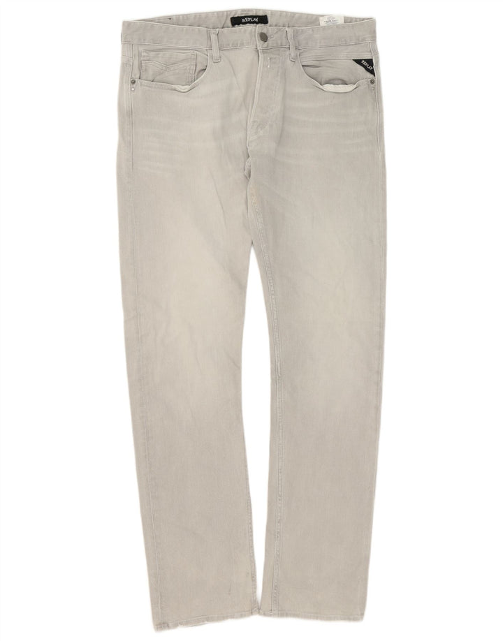Replay Mens Straight Jeans W34 L36 Grey Cotton
