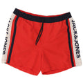 Jack & Jones Mens Graphic Swimming Shorts Medium Red Colourblock Polyester