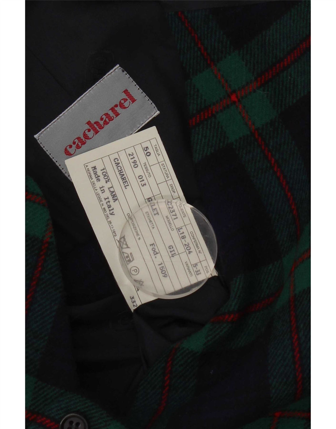Cacharel Mens Waistcoat IT 50 Medium Navy Blue Check Wool