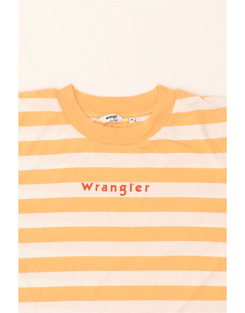 WRANGLER Womens Graphic T-Shirt Top UK 14 Medium Yellow Striped Cotton Vintage Wrangler and Second-Hand Wrangler from Messina Hembry 