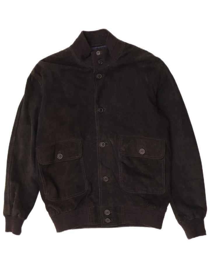 Zarro Mens Suede Bomber Jacket IT 50 Large Black Leather