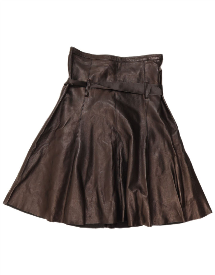 Vintage Womens Leather Flared Skirt EU 38 Medium W28  Brown