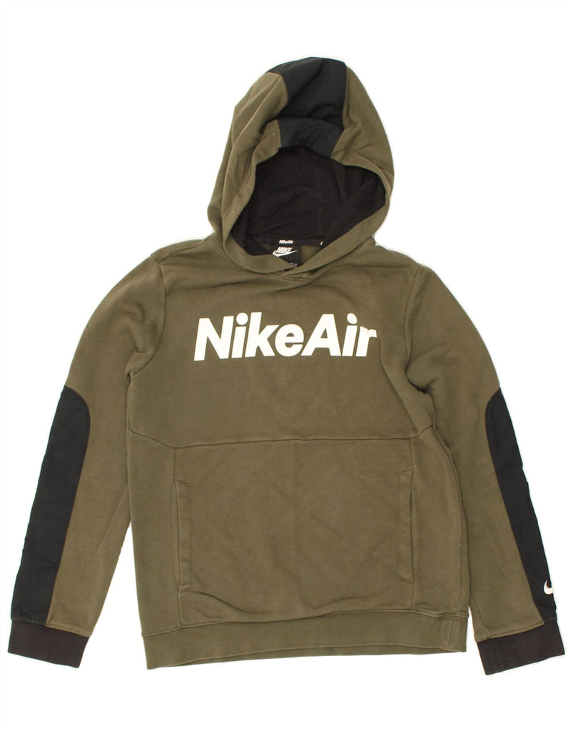 NIKE Boys Graphic Standard Fit Hoodie Jumper 12-13 Years Large Khaki | Vintage Nike | Thrift | Second-Hand Nike | Used Clothing | Messina Hembry 