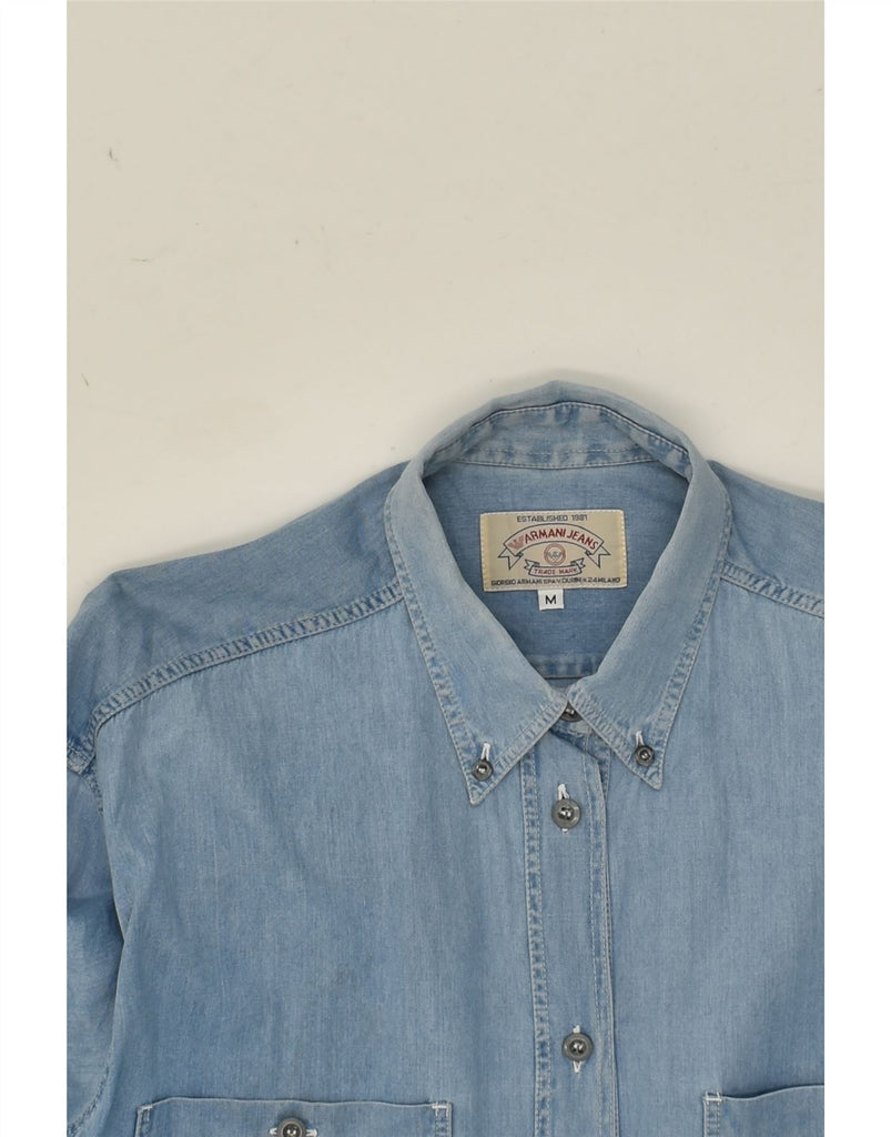 ARMANI Womens Loose Fit Denim Shirt UK 14 Medium Blue | Vintage Armani | Thrift | Second-Hand Armani | Used Clothing | Messina Hembry 