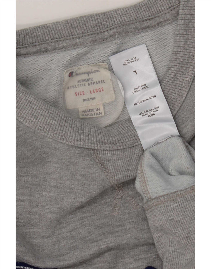 Champion Mens Graphic Sweatshirt Jumper Large Grey Cotton