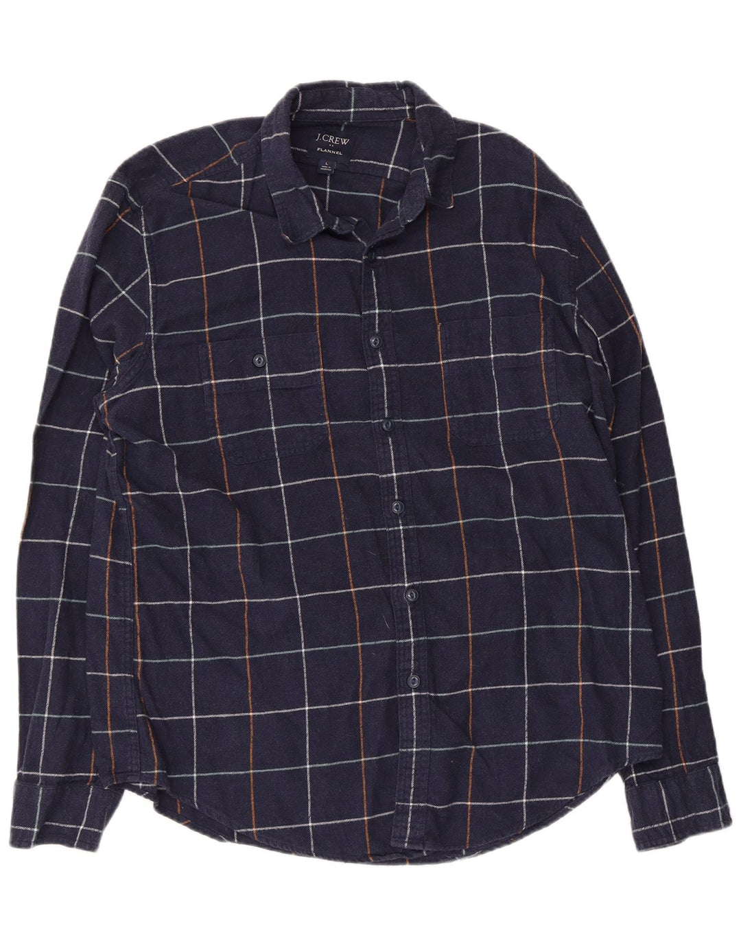 J. Crew Mens Flannel Shirt Large Navy Blue Check Cotton