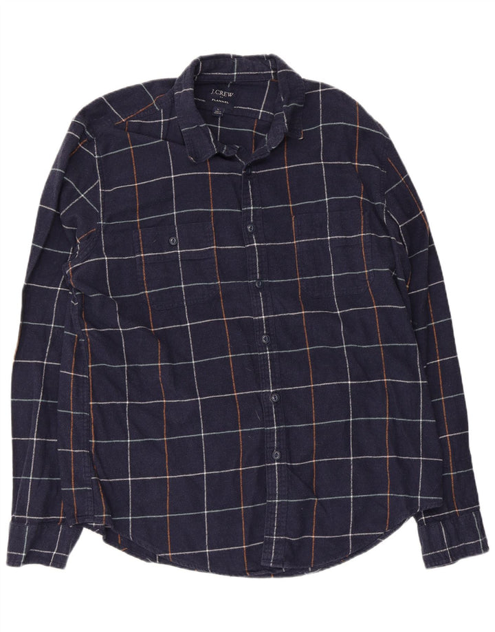 J. Crew Mens Flannel Shirt Large Navy Blue Check Cotton