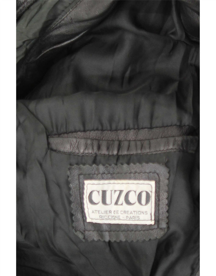 Vintage Mens Hooded Leather Jacket UK 42 XL Black